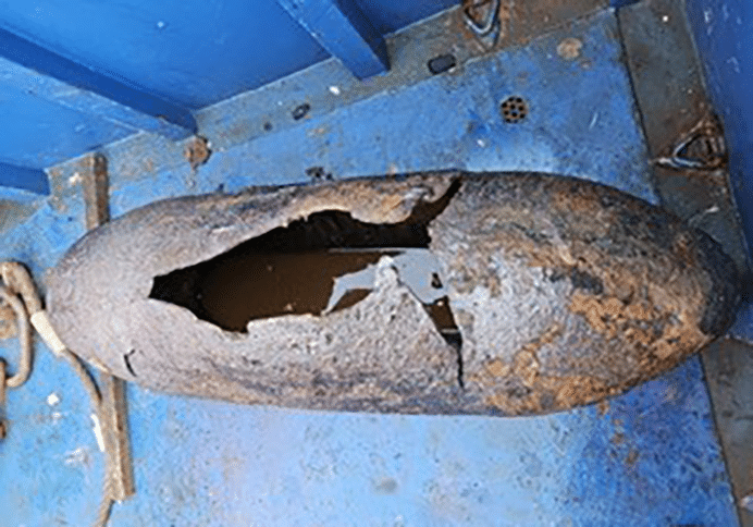 1000lb air dropped bomb that has been low ordered by Pluton shaped charge