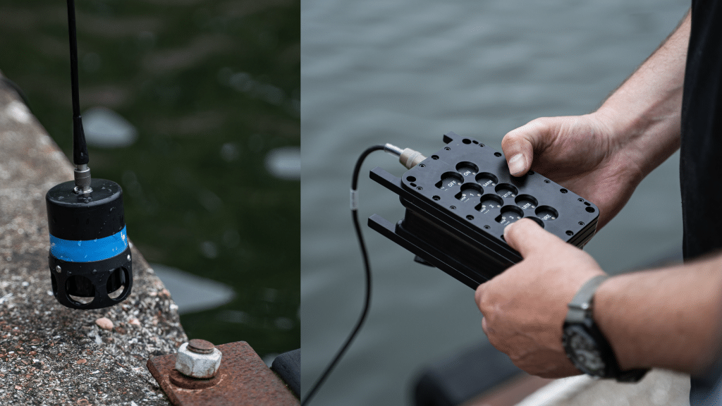 An operator using the Alford wireless initiation tool for a maritime EOD task