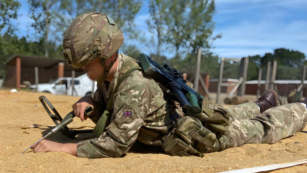 A sapper searching for an explosive hazard